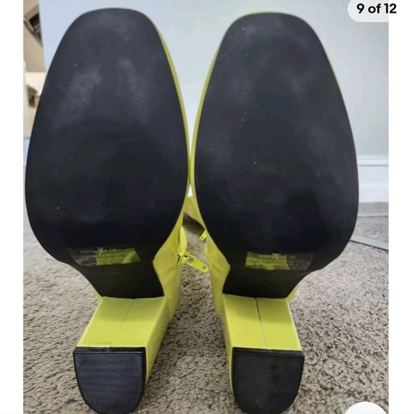 Current Mood Neon Yellow Pleather Thigh Hi Chunky Heel Zip GoGo Boots S 8M NWOB - Picture 9 of 12
